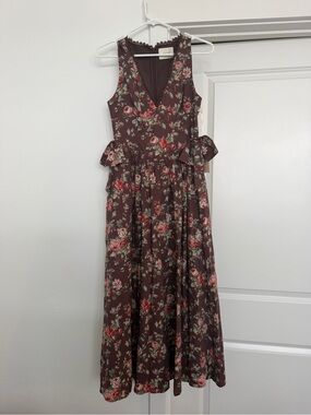 Arose Studio Floral V-Neck Sleeveless Maxi Dress - Brown with Rose Print